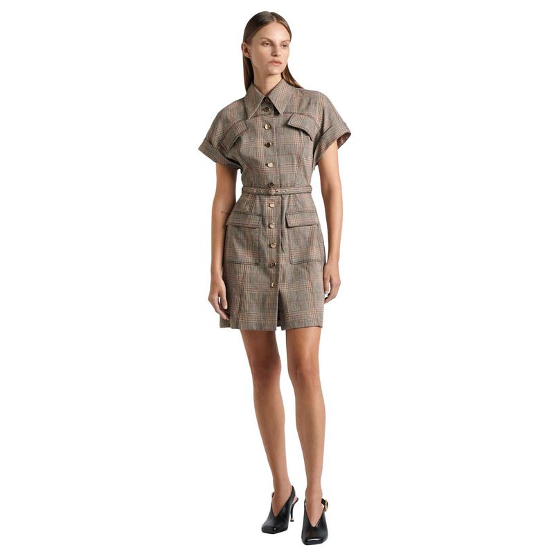 Cue European Linen Wool Check Mini Dress image number 0